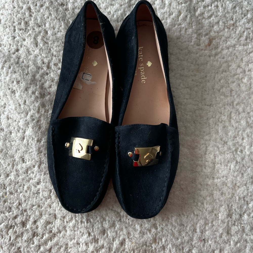 Kate Spade Navy Loafers with Gold Accents